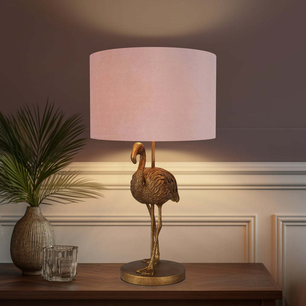 Pearl Gold Flamingo Table Lamp With Feather Shade